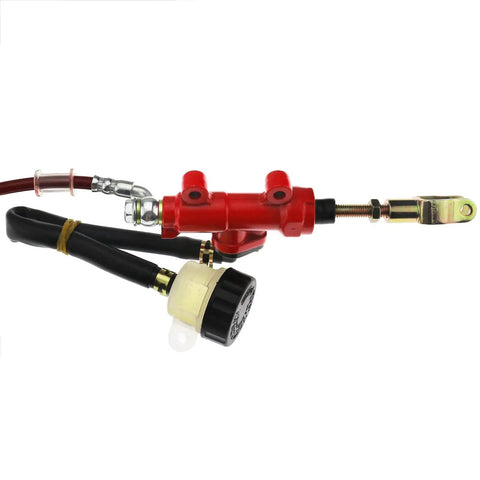 Side view of Rear Hydraulic Brake Assembly Kit For Go Karts And ATVs Includes Caliper Master Cylinder Pads And 158mm Disc Rotor