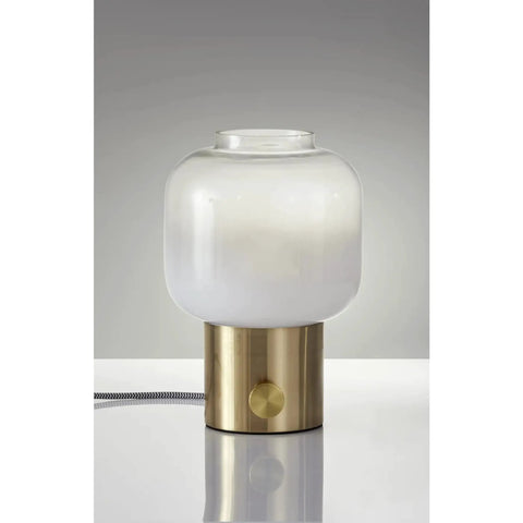Lewis Table Lamp With Antique Brass Finish And Glass Shade, 12 Inch Desk Lamp For Bedroom Or Living Room, Model 6027-21