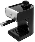 Slick Black Espresso And Cappuccino And Latte Maker Featuring Auto Milk Frother For Smooth Daily Brews And Compact Design, side view