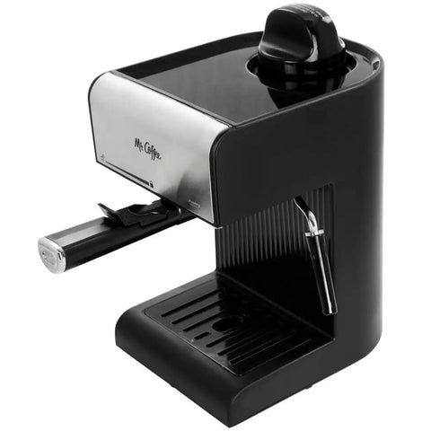 Slick Black Espresso And Cappuccino And Latte Maker Featuring Auto Milk Frother For Smooth Daily Brews And Compact Design, side view