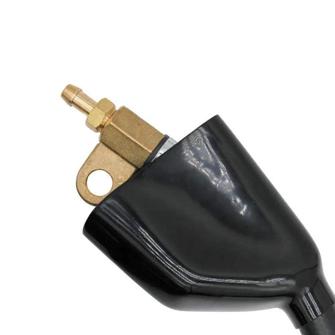 Close-up of black handle on Beefy Heavy Duty 1000 Amp K4000 Carbon Arc Gouging Torch With 7ft Cable, copper fitting detail visible