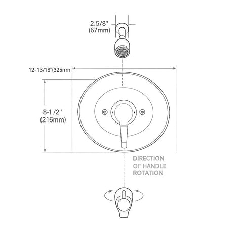 Diagram of Chateau Posi Temp Eco Performance Tub And Shower Trim Kit With Showerhead Lever Handle And Tub Spout Chrome Finish Valve.