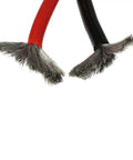 Close-up of 6 AWG Silicone Wire Set 10 Feet Red And 10 Feet Black Ultra Flexible 3200 Strands 0.08mm Tinned Copper Wire ends.