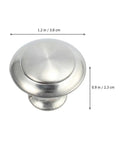 12 Pack 304 Stainless Steel Single Hole Cabinet Drawer Handles With Screws Silver Dome Shaped Door Pulls close-up with dimensions.