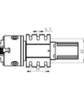 100Mm Center Height Cnc Rotary A Axis 4-Jaw Chuck Paired With Nema23 Stepper Motor detailed technical drawing with dimensions.
