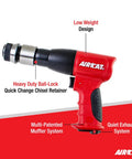 Lightweight Composite Air Hammer With 0.401 Inch Shank, 3,000 BPM, Beast Pneumatic Demolition Tool, ergonomic red grip