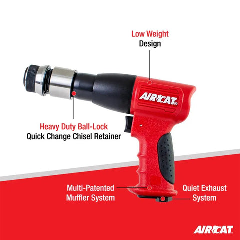 Lightweight Composite Air Hammer With 0.401 Inch Shank, 3,000 BPM, Beast Pneumatic Demolition Tool, ergonomic red grip