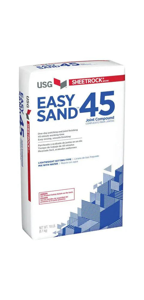 18Lb EZ Sand 45 Joint Compound For Drywall And Painting Projects, Sandable Natural Gypsum Formula Pro Grade, USA Made bag