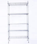 Badass Five Tier Adjustable Metal Wire Shelving Rack With Reinforced Mesh Guardrails For Ultimate Garage Storage And Heavy Equipment Organization Setup Built Tough, chrome finish, five levels.
