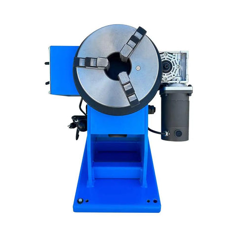 Rock Solid 110 Volt 8 Inch Welding Positioner featuring a 3 jaw self centering hollow chuck and motor with bench top base.