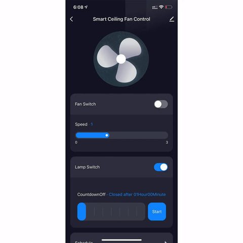 Smart WiFi Ceiling Fan Remote Kit With Alexa Google Assistant And Smart Life App No Hub Needed Compact Wireless Controller interface.