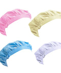 Four Pack Pro Grade Anti Static Workshop Hats For Adults Heavy Duty Polyester Cleanroom Caps Zero Lint Dustproof Safety Gear For The Daily Grind In White Pink Yellow displayed in pink, yellow, blue and lavender.