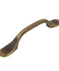 25 Pack 9533BAB Brushed Antique Brass Footed Cabinet Pull Handle, 3 Inch Hole Centers, 5 Inch Overall Length, side view