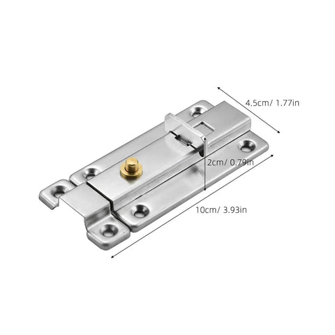 Silver Door Latch Safety Lock Automatic Spring Stainless Steel, 10cm x 4.5cm size, durable stainless steel construction.