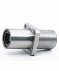 Flange-mounted linear motion ball bearing, rubber-sealed, 10mm shaft bore; front-angle view.