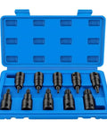 Cool 10-Piece Torx Socket Adapter Set With T20 To T70 Bits For Your 1/2 Inch Impact Wrench. Blue case with black steel adapters
