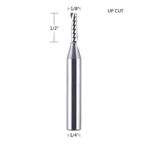 SpeTool carbide end mill, single flute, 1/8 in diameter, 1/4 in shank, 1/2 in cutting length