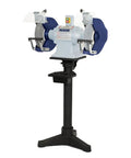 Hardcore 12 Inch Bench Grinder With Two Horsepower Motor And 220 Volt Three Phase Power featuring steel frame and pedestal mount.