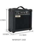 20W amplifier from 39 Inch Electric Guitar Beginner Friendly Starter Kit With 20W Amplifier Bundle Black Noiseless Cable 24 Frets Tremolo Solid Maple Neck 25 And A Half Inch Scale Includes Gig Bag Strap Capo Picks String Wrench Polishing Cloth, shown with dimensions and weight.