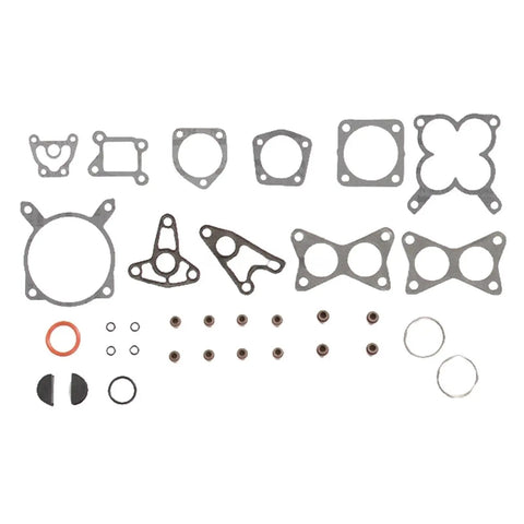 Complete Engine Overhaul Gasket And Seal Kit For Nissan D21 Pickup 2.4L KA24E with various gaskets and seals laid out.