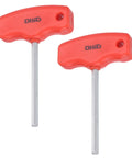 Two Pack 5mm T Handle Hex Key Wrench Set, Long Arm Inner Hex T Key Wrenches For Automotive And Home Repair, S2 Steel With Chrome Finish, 70mm Shaft, 102mm Overall, Ergonomic Grip, red T-handle