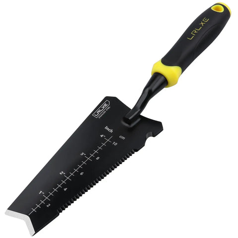 Heavy Duty Stainless Steel Garden Shovel With Serrated Edge For Digging And Transplanting Do It All V Shaped Tip Black.