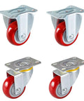 Heavy Duty Furniture Caster Set Of 4, Slick Swivel Castor Wheels With Dual Brake And Glide Lock, 4 Inch red wheels with galvanized brackets.
