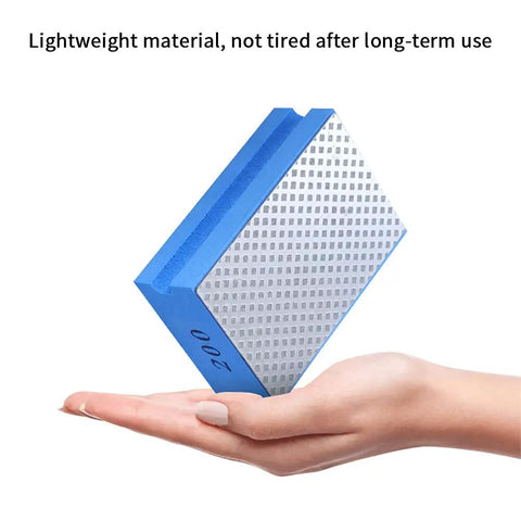 Hand holding 200 grit pad from Four Piece Diamond Hand Polishing Pads Set For Ceramic Tile And Glass, Handheld Sanding Blocks