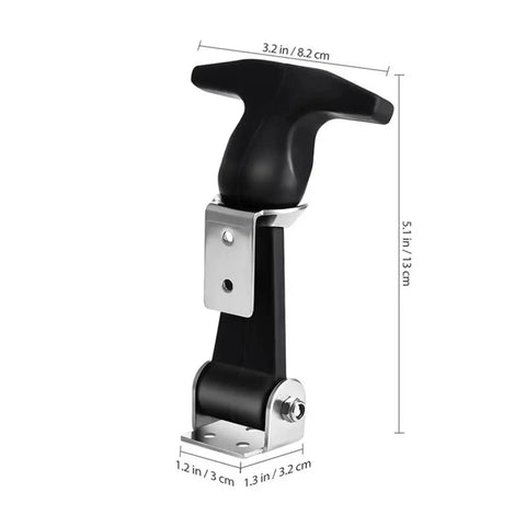 Beefed Up Set Of Four Stainless Steel Rubber Hood Latch Kit with T Handle Hasp, dimensions shown