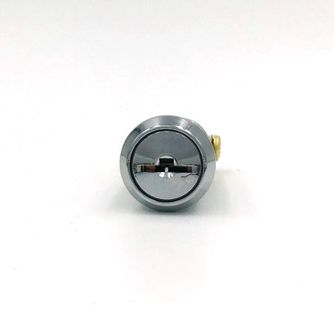 On Off 2252 Key Switch Maintained With Screw Terminal Lock in bright chrome finish, front view showing keyhole