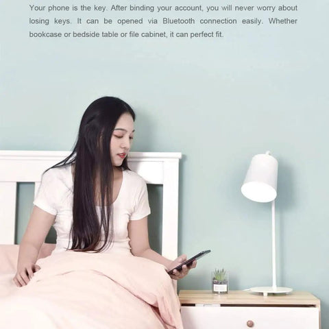 Person using Keyless App Unlock Smart Drawer Cabinet Lock For Anti Theft File Safety DIY Easy Install Bluetooth 4.0