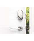 Smart Lock Upgrade With Wi Fi Bridge And Alexa Compatibility Satin Nickel Finish Keyless Home Entry From Anywhere Hands Free Access No Key Needed Auto Lock Remote Control For Peace Of Mind installed on door