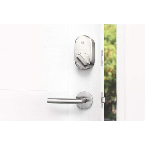 Smart Lock Upgrade With Wi Fi Bridge And Alexa Compatibility Satin Nickel Finish Keyless Home Entry From Anywhere Hands Free Access No Key Needed Auto Lock Remote Control For Peace Of Mind installed on door