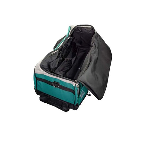 Beefy Wheeled Tool Duffel Bag With Slick Rollers And Rock Solid Handles For Portable Contractor Gear Transport And Massive Jobsite Storage Solutions, open view showing spacious interior.