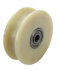Super Smooth 100mm V Groove Sliding Gate Caster Pair Packs Silky Nylon Track Rollers and Heavy Duty Steel Pulleys close-up of nylon wheel.