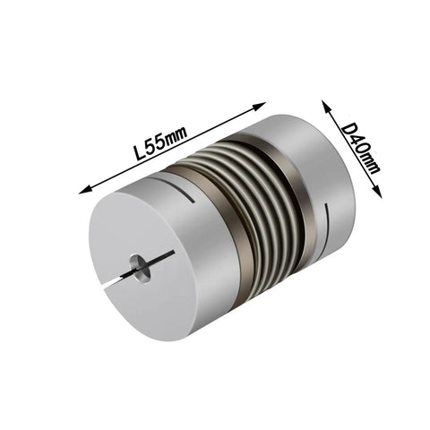 Tough As Nails Aluminum Corrugated Shaft Coupler, 55mm length, 40mm diameter, designed for Nema stepper motor for CNC rigs.