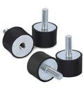 Anti Vibration Rubber Mounts Pack Of 4 For Motors Pumps And Compressors With 18 Mm Stud 25 By 20 Mm Size Durable High Density Rubber Isolators For HVAC Equipment And Machinery To Damp Vibes And Cut Noise With Easy Install. Four black rubber isolators with zinc-plated steel studs