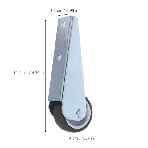 5pcs Wooden Gate Wheel Side Mount Caster with 1.5 Inch Rubber Rollers, side view showing wheel dimensions and metal mount.
