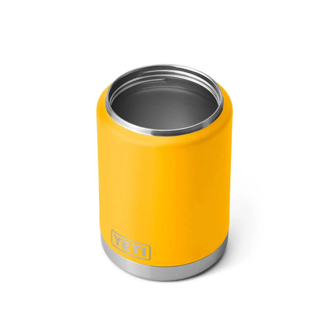 Yellow stainless steel tumbler with open top, showcasing interior and base, Rambler Half Gallon Jug With MagCap Vacuum Insulated design.