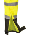 Hi Vis Ripstop Waterproof Bib Pants for Men, Reflective Safety Overalls, side view showing zipper and lining