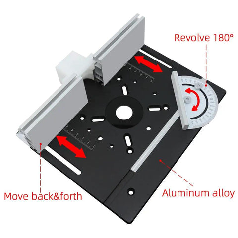 Premium Ironclad Aluminum Router Table Insert Plate with adjustable angle and sliding guide for woodworking projects.