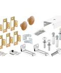 Bi Fold Closet Track Kit For 60 Inch Openings In White Durable Steel Rail With Easy Installation For Bi Fold Doors Includes Rail Brackets Rollers And Hardware Supports Up To 30 Pounds showing components