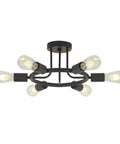 Dope Six Light Sputnik Chandelier In Black Modern Industrial Ceiling Light Fixture For Kitchen Dining Room Foyer Hallway Semi Flush Mount