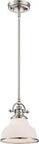 Classic Americana Vibe Mini Pendant Light With Brushed Nickel Finish And Opal Etched Glass Adjustable Height From 12.5 Inches To 48.5 Inches