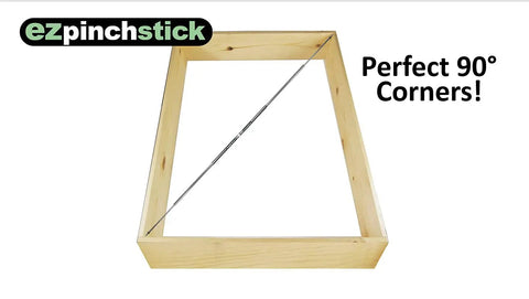 Extendable Measuring Stick Tool For Woodworking And Remodeling With Pinch Action 47 Inch Reach showing perfect 90-degree corners in a wood frame