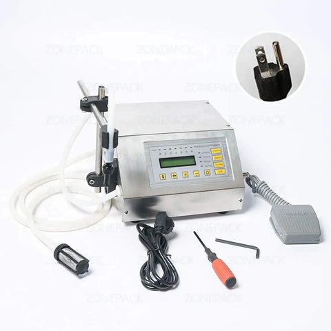 Commercial Grade Digital Liquid Filling Machine And Precision Bottle Pump With Sharp Digital Readout For Beverages And Water 5Ml To 3500Ml Range featuring a stainless steel frame and LCD control.
