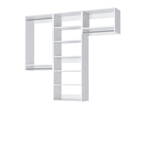 Top Tier Corner Closet Organizer Kit Featuring Dual Hanging Rods And Hella Spacious Shelf Towers For Maximizing White Storage Space Easy Install, white modular closet kit.