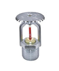 Heavy Duty Chrome Fire Sprinkler Head Kit With Half Inch Npt Upright Spray Plus Wrench Head Guard And Escutcheon Ul Listed showing a chrome upright sprinkler head with red trigger