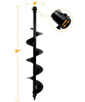 Heavy Duty 6 Inch By 31 Inch Earth Auger Bit For Post Holes And Planting, Fits Three Quarters Inch Shafts, side view with dimensions.