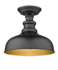 Semi Flush Mount Ceiling Light in Black with Copper Accents, Dope Industrial Farmhouse Hallway Fixture for Entryway and Dining Room